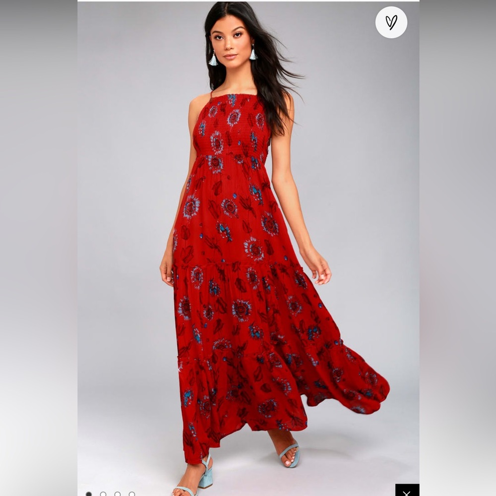 Free People Garden Party Maxi Dress Red Floral Small